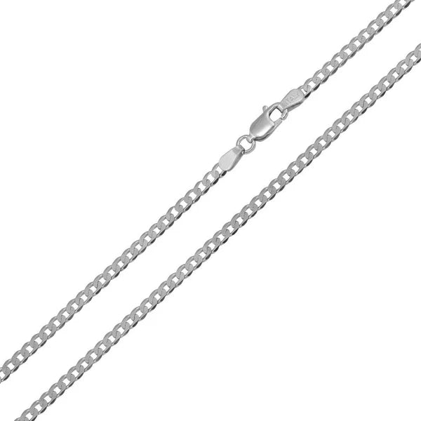 Rhodium Plated Sterling Silver Super Flat Curb Chain 3mm