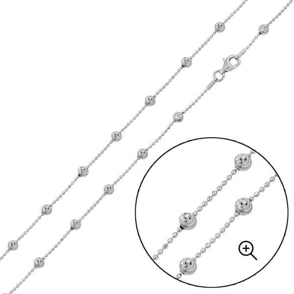 Rhodium Plated Alternating Wave Design Diamond Cut Bead Chains 3.8mm