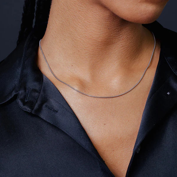 Rhodium Plated Sterling Silver Round Box Chain 1.25mm