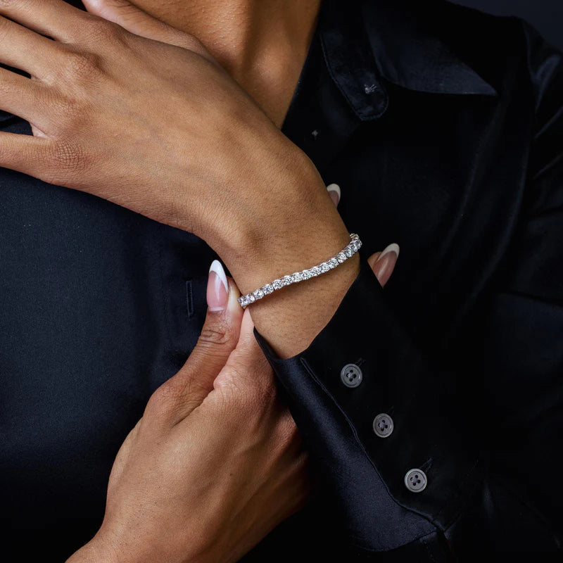 Rhodium Plated 925 Sterling Silver Moissanite Stone 3mm Tennis Bracelet