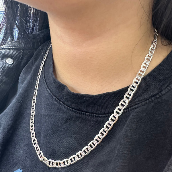 Sterling Silver Flat Marina 1 Sided Diamond Cut 6.2mm Chain