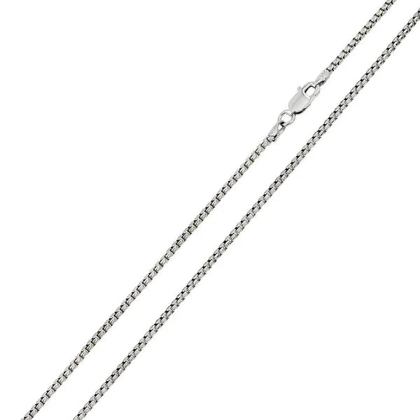 Rhodium Plated Sterling Silver Round Box Chain 1.7mm