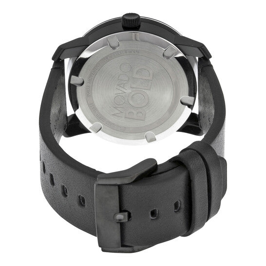 Movado Bold Black Dial Black Leather Men's Quartz Watch