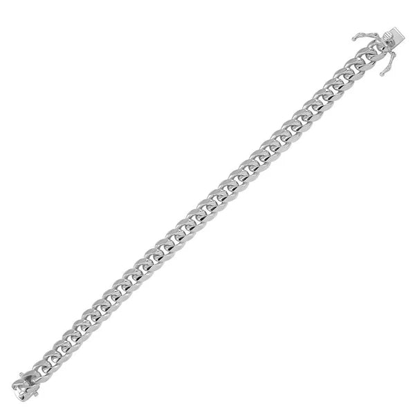 Rhodium Plated Sterling Silver Miami Cuban Chain or Bracelet 9mm Box Lock