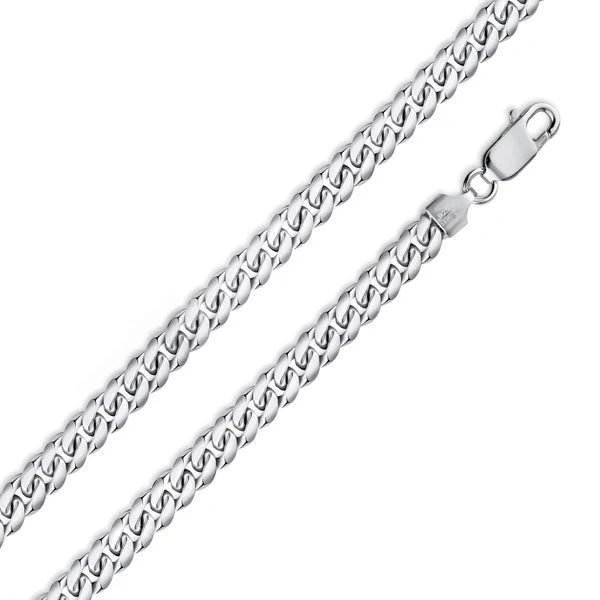Rhodium Plated Sterling Silver Miami Cuban Curb Chain or Bracelet Link 6.3mm