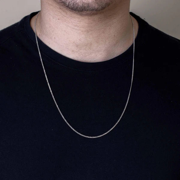 Rhodium Plated Sterling Silver Super Flat Curb Chain 1.4mm