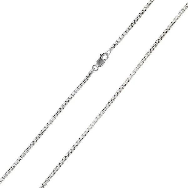 Rhodium Plated Sterling Silver Box Round Diamond Cut Chain 1.5mm