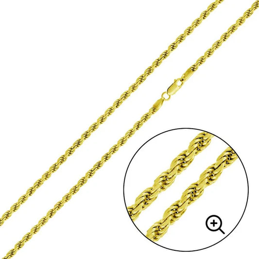Gold Plated Sterling Silver Rope Chain 2.8mm