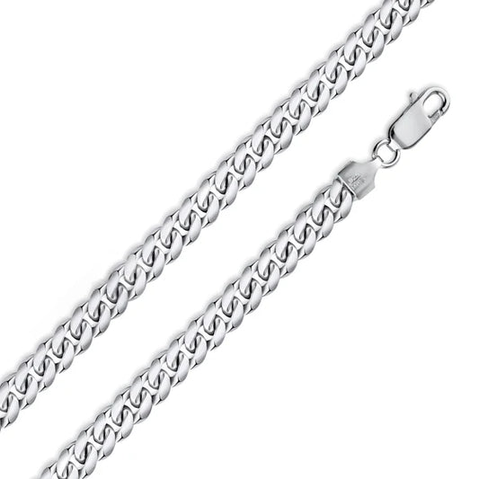 Rhodium Plated Sterling Silver Miami Cuban Chain Link 7mm