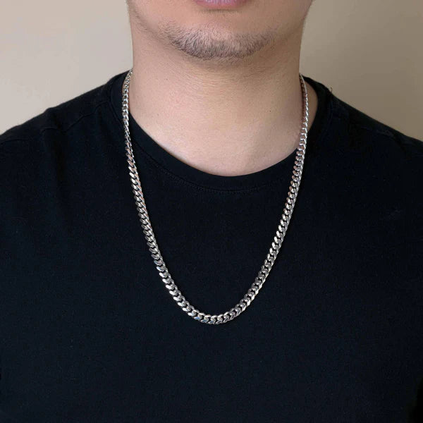 Rhodium Plated Sterling Silver Miami Cuban Chain Link 7mm