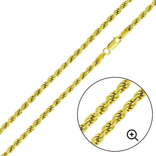 Gold Plated Sterling Silver Rope Chain 3.8mm