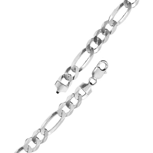 Rhodium Plated Sterling Silver Flat Light Weight Figaro Chain 5mm