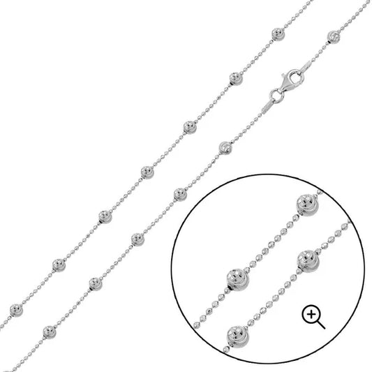 Rhodium Plated Alternating Wave Design Diamond Cut Bead Chains 3.8mm
