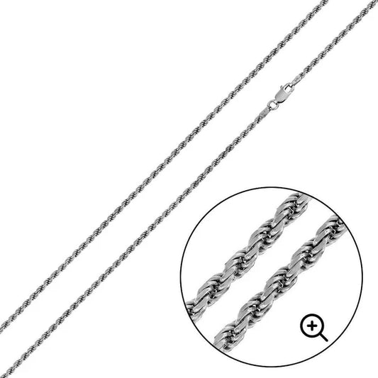 Rhodium Plated Sterling Silver Rope  Chain 1.7mm