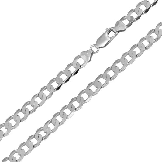 Rhodium Plated Sterling Silver Super Flat Curb Chain 6mm