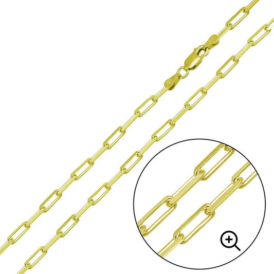 Gold Plated Sterling Silver Paperclip Link Chain or Bracelet 2.8mm