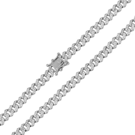 Rhodium Plated Sterling Silver CZ Encrusted Curb Chain 7.2mm