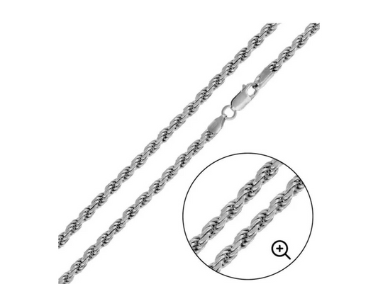 Rhodium Plated Sterling Silver Rope Chain 5mm