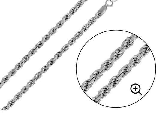 Rhodium Plated Sterling Silver Rope Chain 3.7mm