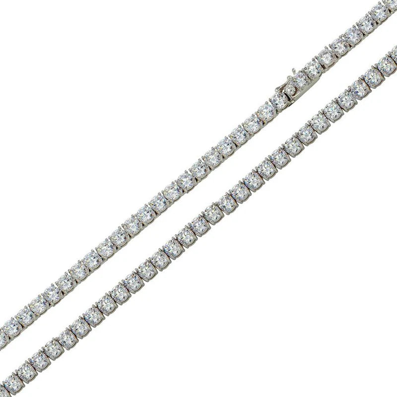 Rhodium Plated 925 Sterling Silver Round CZ Tennis Necklace 5mm