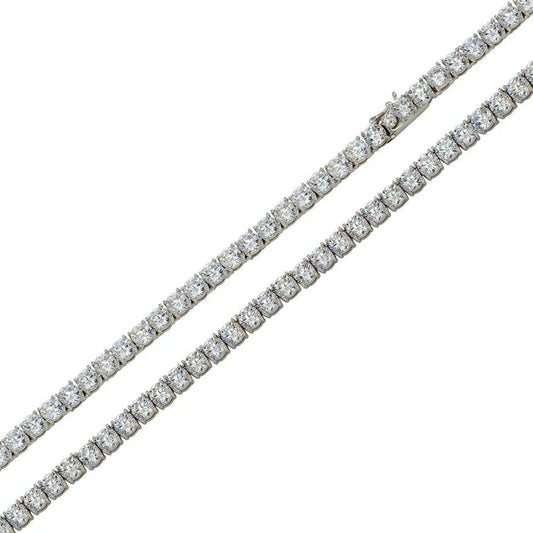 Rhodium Plated 925 Sterling Silver Round CZ Tennis Necklace 5mm
