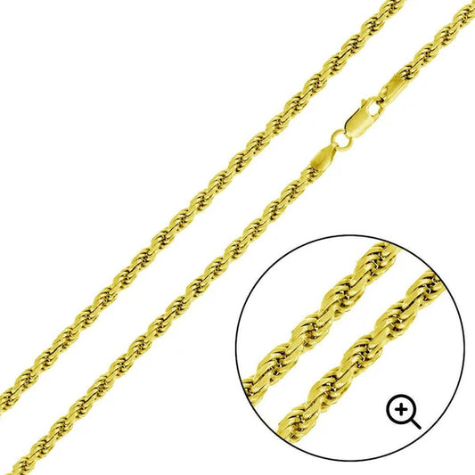 Gold Plated Sterling Silver Rope Chain 3.2mm