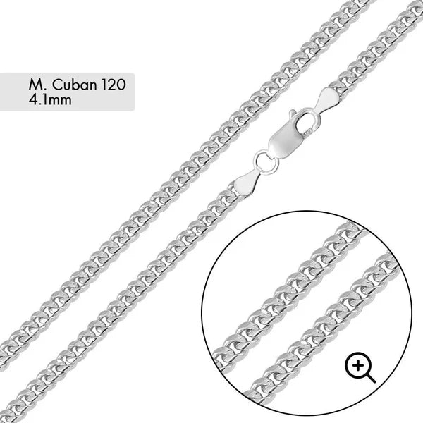 Rhodium Plated Sterling Silver Miami Cuban Chain Link 4.1mm