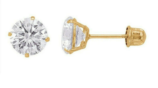 14 Karat Yellow Gold Screw Back Round Stud Earring