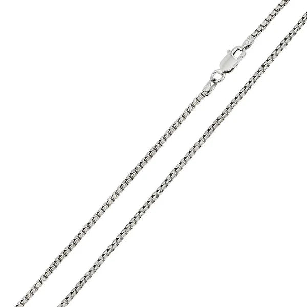 Rhodium Plated Sterling Silver Round Box Chain 2mm