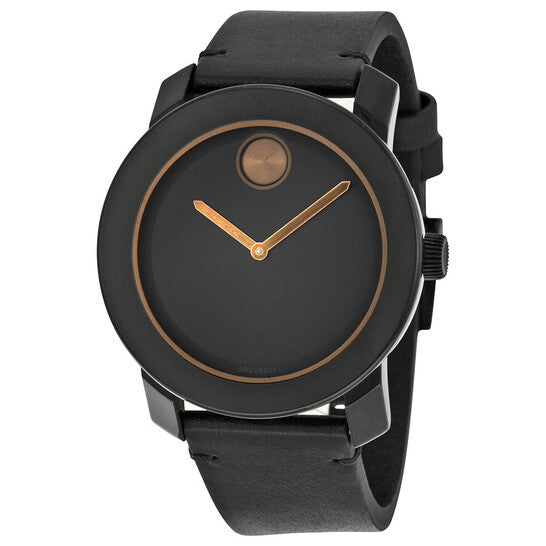 Movado Bold Black Dial Black Leather Men's Quartz Watch