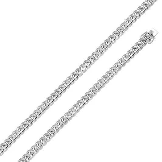 Rhodium Plated Sterling Silver Miami Cuban Chain or Bracelet 9mm Box Lock