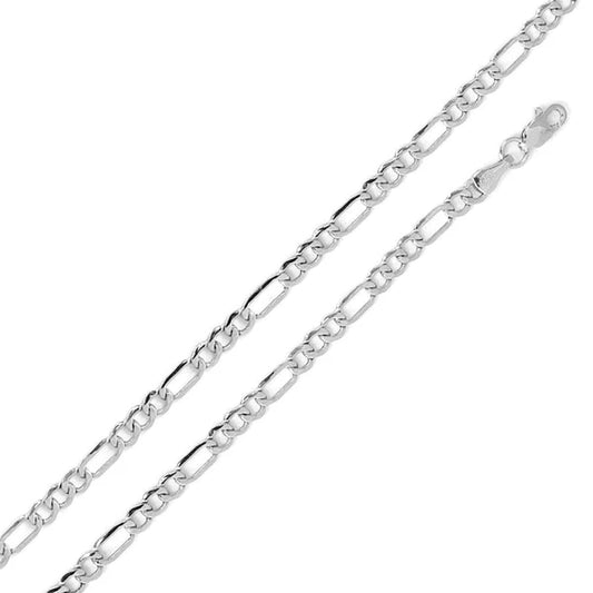 Rhodium Plated Sterling Silver Flat Light Weight Figaro Chain 4mm