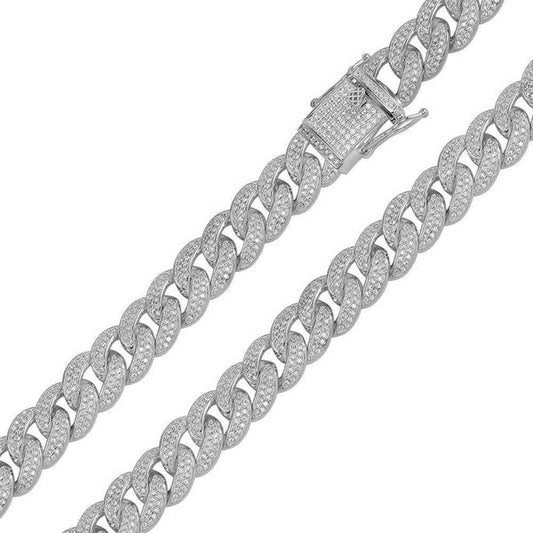 Rhodium Plated Sterling Silver CZ Encrusted Curb Chain 11.7mm
