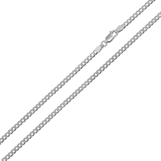 Rhodium Plated Sterling Silver Super Flat Curb Chain 1.4mm