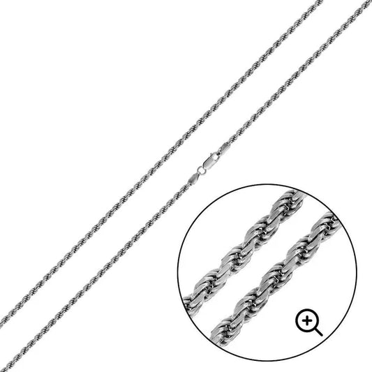 Rhodium Plated Sterling Silver Rope Chain 1.4mm