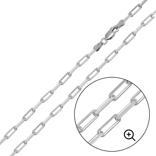 Rhodium Plated Sterling Silver Paperclip Link Chain 2.8mm
