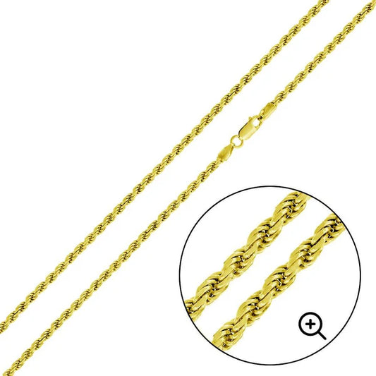 Gold Plated Sterling Silver Rope Gold Plated Chain 2.2mm